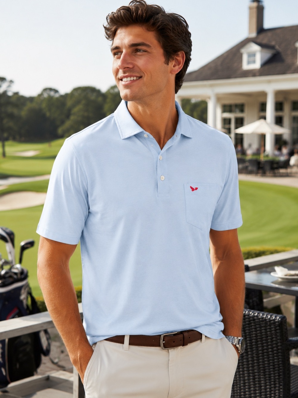 B. Draddy USA Mens XL Pima Cotton Polo Shirt Light Blue Golf Luxury Soft Stretch